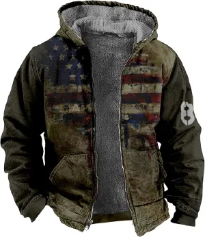 Mens Winter Coats With Hood Fleece Full Zip Coat Warm Heavy Windbreaker Casual Vintage Oversized Jacket