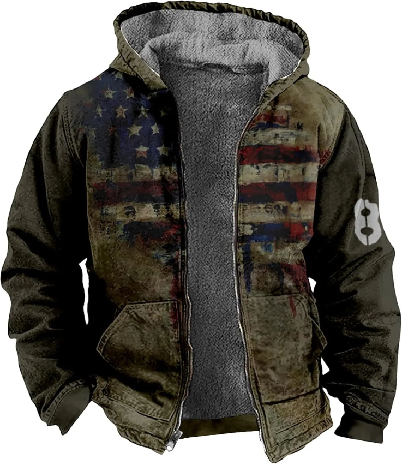 Mens Winter Coats With Hood Fleece Full Zip Coat Warm Heavy Windbreaker Casual Vintage Oversized Jacket