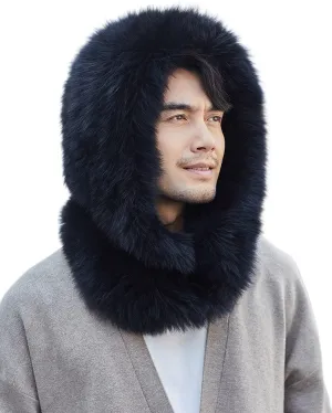 Mens Winter Hood Scarf Real Fox Hair Loop Infinity Scarf Head Scarf Cold Weather Warm Oudoor