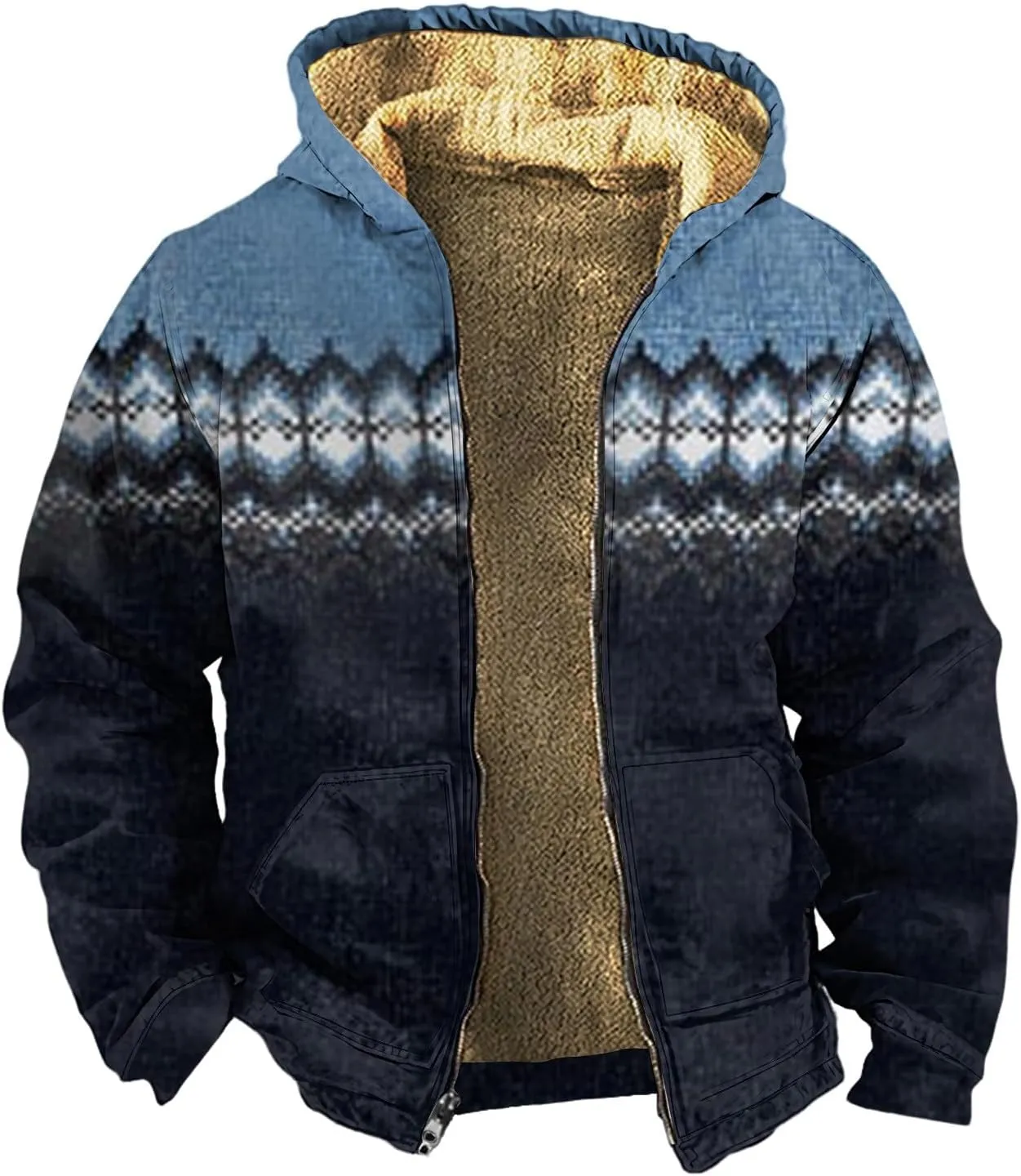 Mens Winter Jacket For Hoodies Vintage Casual Long Sleeve Graphic Thickened Fashion Padded Coats