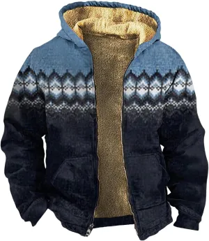Mens Winter Jacket For Hoodies Vintage Casual Long Sleeve Graphic Thickened Fashion Padded Coats