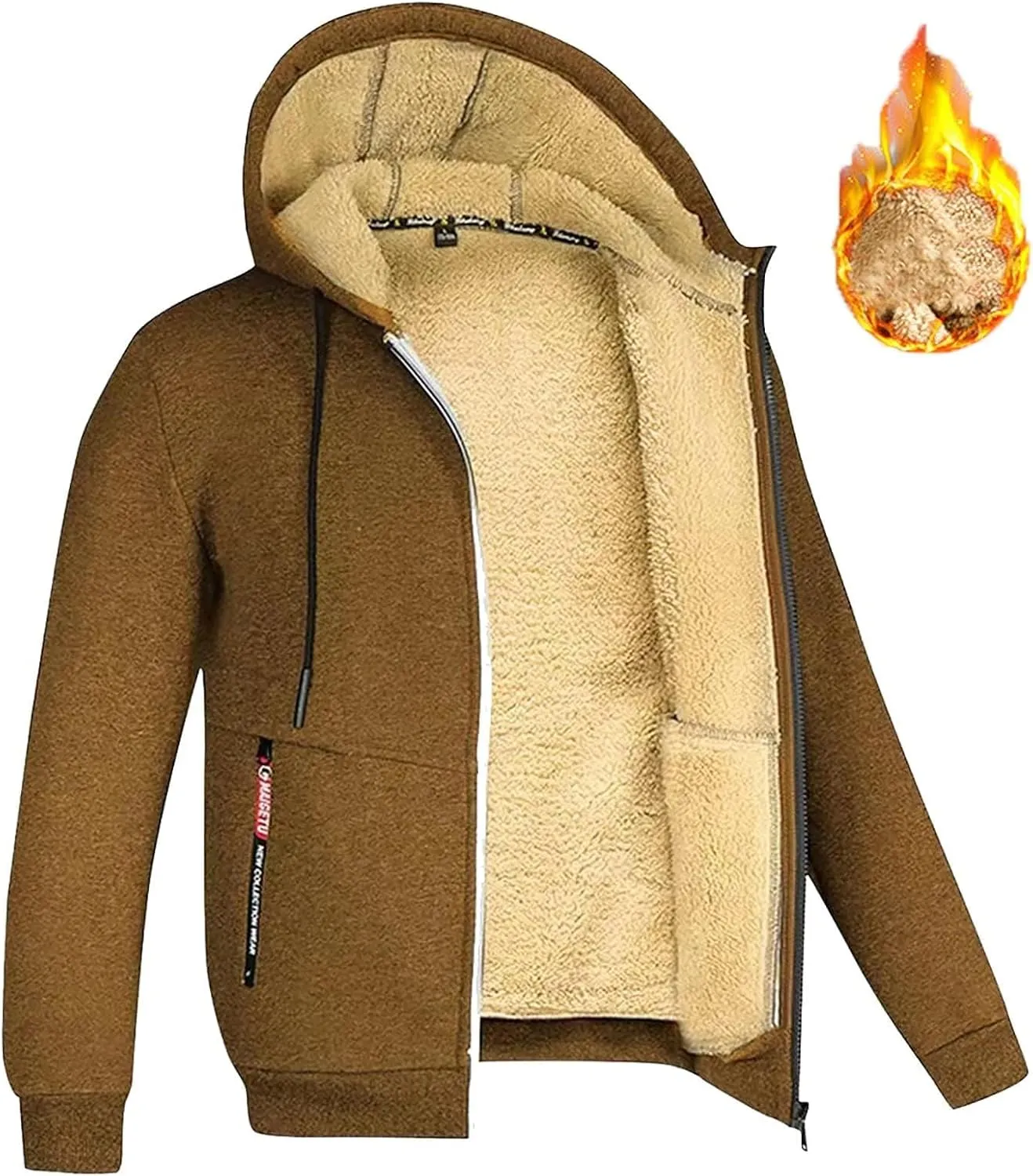 Men's Winter Warm Fleece Jackets Thick Sherpa Lined Zip up Hoodies Heavyweight Sweatshirt Coat with Pockets