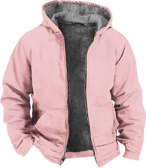 Men's Winter Warm Plush Hooded Jacket Long Sleeve Solid Color Fuzzy Outerwear Fashion Padded Insulated Jackets