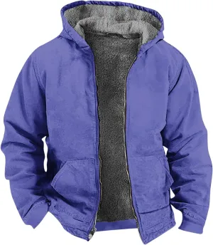 Men's Winter Warm Plush Hooded Jacket Long Sleeve Solid Color Fuzzy Outerwear Fashion Padded Insulated Jackets