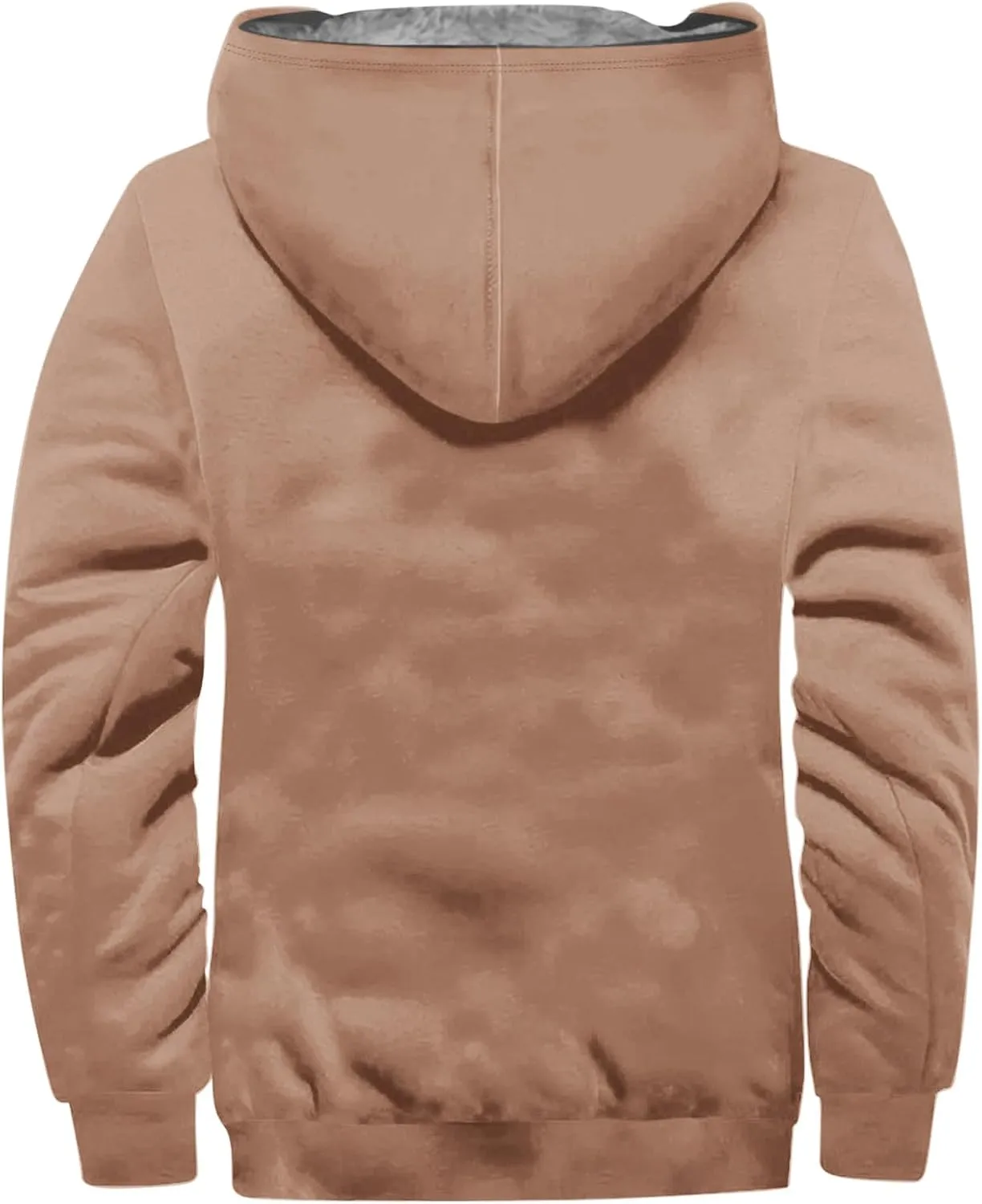 Men's Winter Warm Plush Hooded Jacket Long Sleeve Solid Color Fuzzy Outerwear Fashion Padded Insulated Jackets