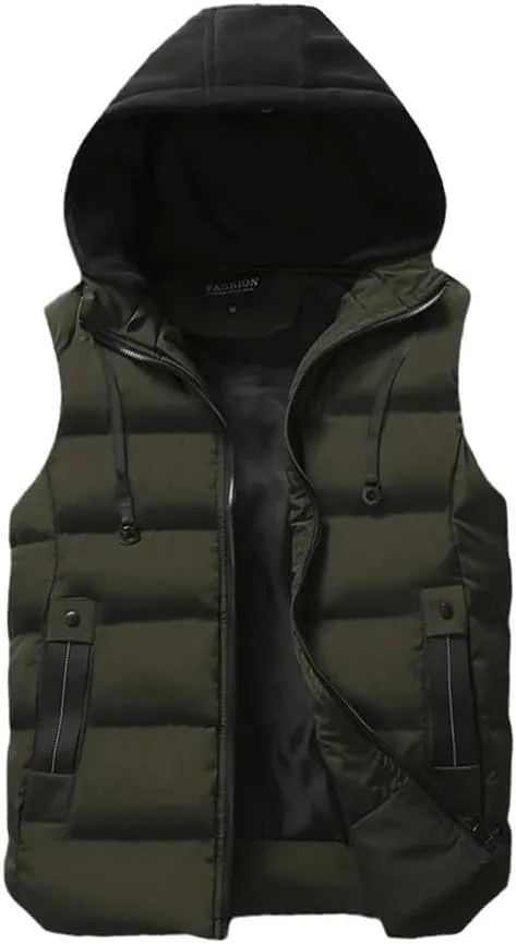 Men's Winter Waterproof Vest Jacket Warm Sleeveless Jacket Hooded Casual Vest Autumn Thicken Waistcoat