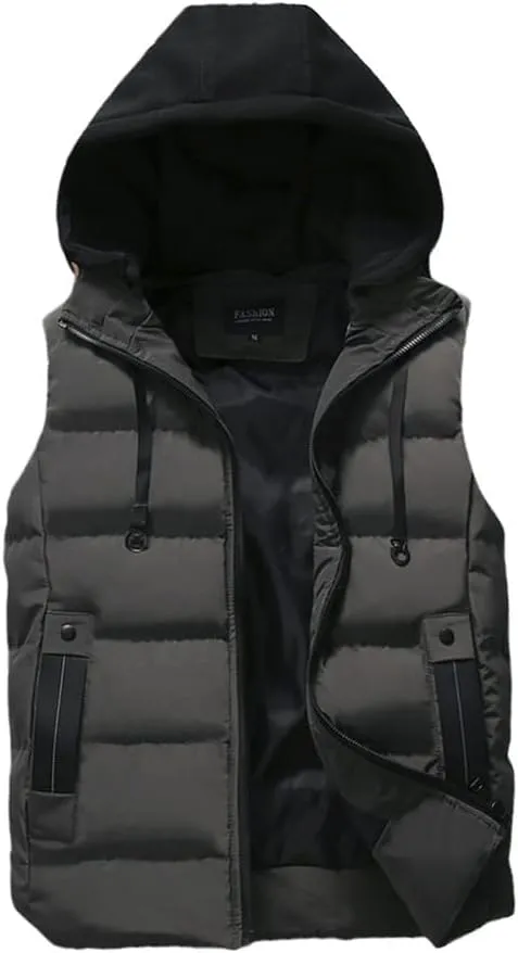 Men's Winter Waterproof Vest Jacket Warm Sleeveless Jacket Hooded Casual Vest Autumn Thicken Waistcoat