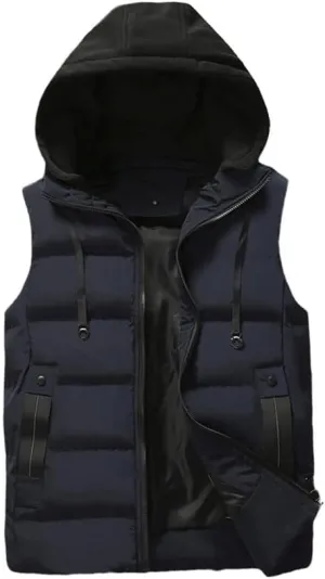 Men's Winter Waterproof Vest Jacket Warm Sleeveless Jacket Hooded Casual Vest Autumn Thicken Waistcoat