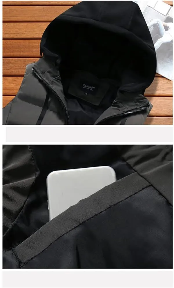 Men's Winter Waterproof Vest Jacket Warm Sleeveless Jacket Hooded Casual Vest Autumn Thicken Waistcoat
