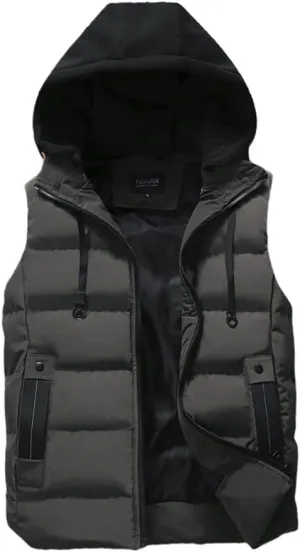 Men's Winter Waterproof Vest Jacket Warm Sleeveless Jacket Hooded Casual Vest Autumn Thicken Waistcoat