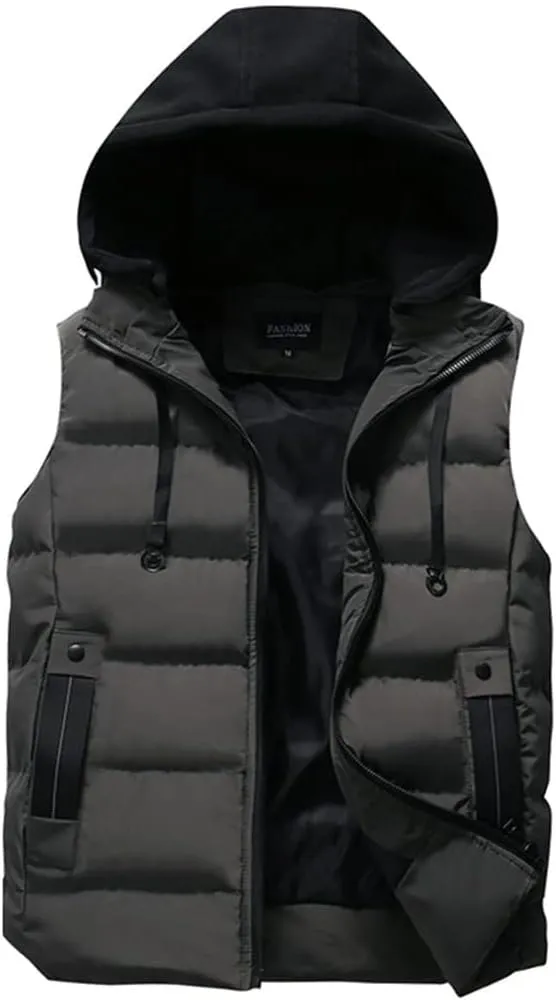 Men's Winter Waterproof Vest Jacket Warm Sleeveless Jacket Hooded Casual Vest Autumn Thicken Waistcoat