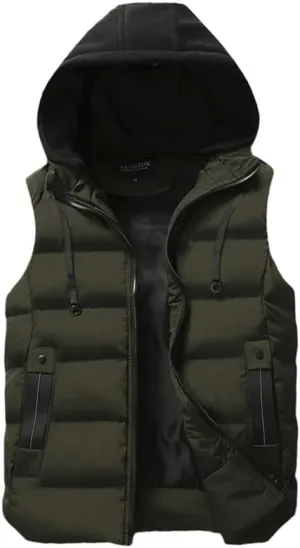 Men's Winter Waterproof Vest Jacket Warm Sleeveless Jacket Hooded Casual Vest Autumn Thicken Waistcoat
