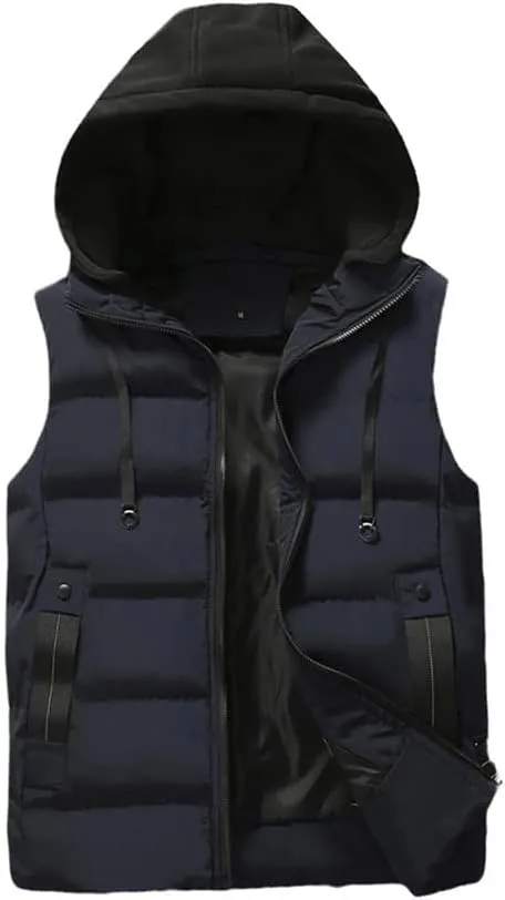 Men's Winter Waterproof Vest Jacket Warm Sleeveless Jacket Hooded Casual Vest Autumn Thicken Waistcoat