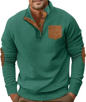 Mens Work Hoodies, Plus Size Mens Costume Crewneck Sweatshirt Men Standing Collar Corduroy Sweatshirt Long Sleeve Outdoor Buttons Hoodie Running Jacket Men Heated Jacket For Men(Dark Green,3X-Large)