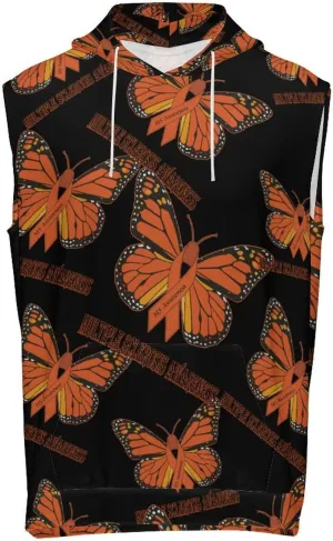 Multiple Sclerosis Awareness Butterfly Men's Workout Tank Tops Sleeveless Running Shirts With Hoodie Workout Hooded
