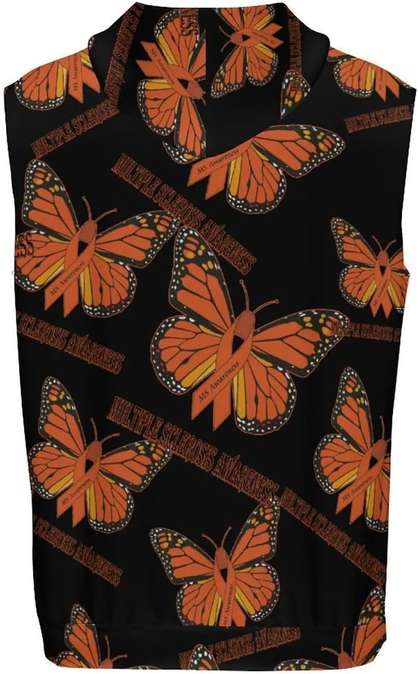 Multiple Sclerosis Awareness Butterfly Men's Workout Tank Tops Sleeveless Running Shirts With Hoodie Workout Hooded