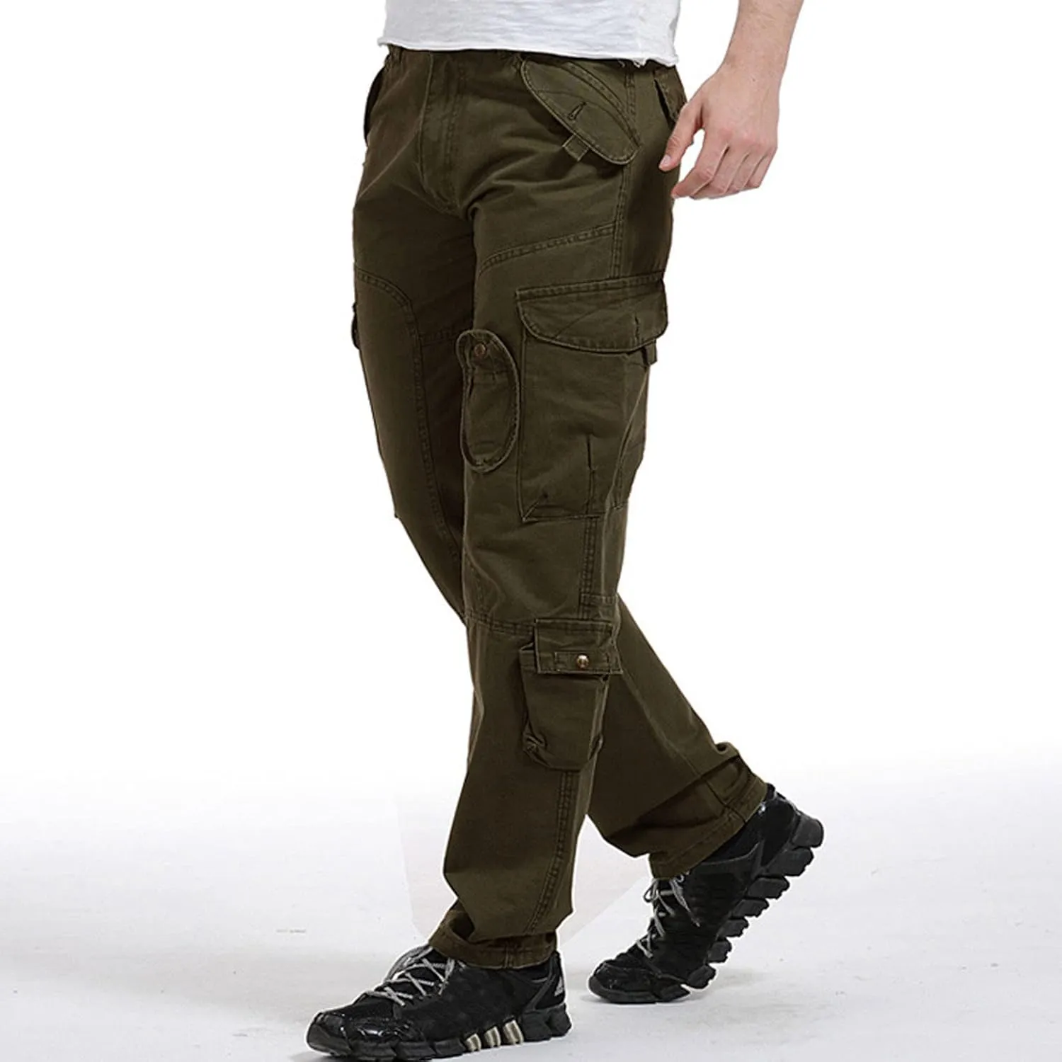 Muscularfit Baggy Sweatpants for Men 2023 Multi Pockets Buckle Zipper Cotton Cargo Pants Causal Loose Joggers Athletic Pants