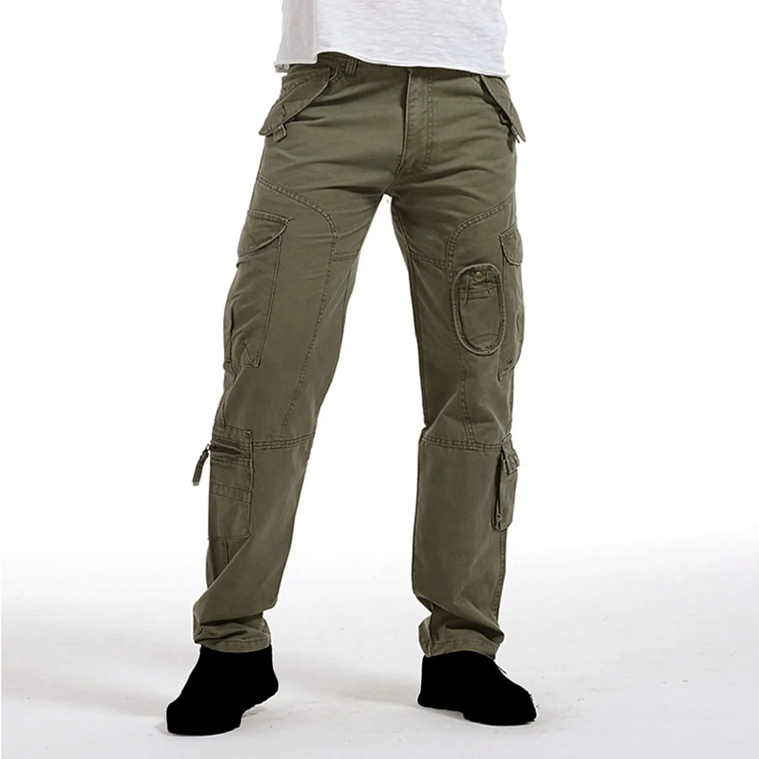 Muscularfit Baggy Sweatpants for Men 2023 Multi Pockets Buckle Zipper Cotton Cargo Pants Causal Loose Joggers Athletic Pants