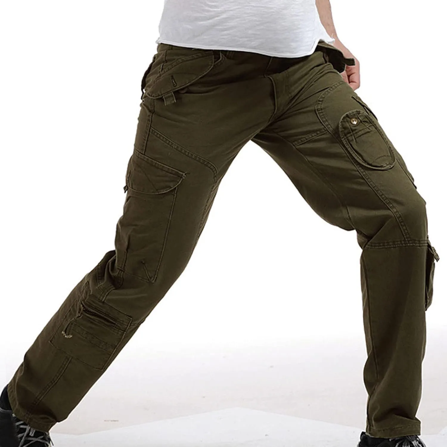 Muscularfit Baggy Sweatpants for Men 2023 Multi Pockets Buckle Zipper Cotton Cargo Pants Causal Loose Joggers Athletic Pants