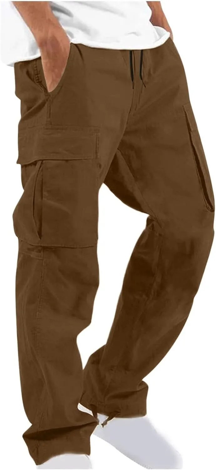 Muscularfit Men Cargo Pants with Pockets Joggers Casual Drawstring Straight Sweatpants Running Loose Joggers Athletic Trouser