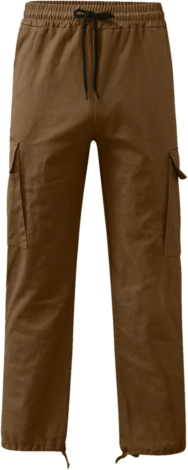 Muscularfit Men Cargo Pants with Pockets Joggers Casual Drawstring Straight Sweatpants Running Loose Joggers Athletic Trouser