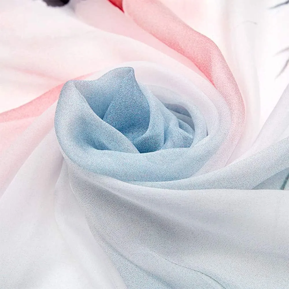 MUSUMI Square Large Neck Scarf Silk Scarf Ladies Digital Printed Neck Scarf Breathable Lightweight Chiffon Shawl Soft Lightweight