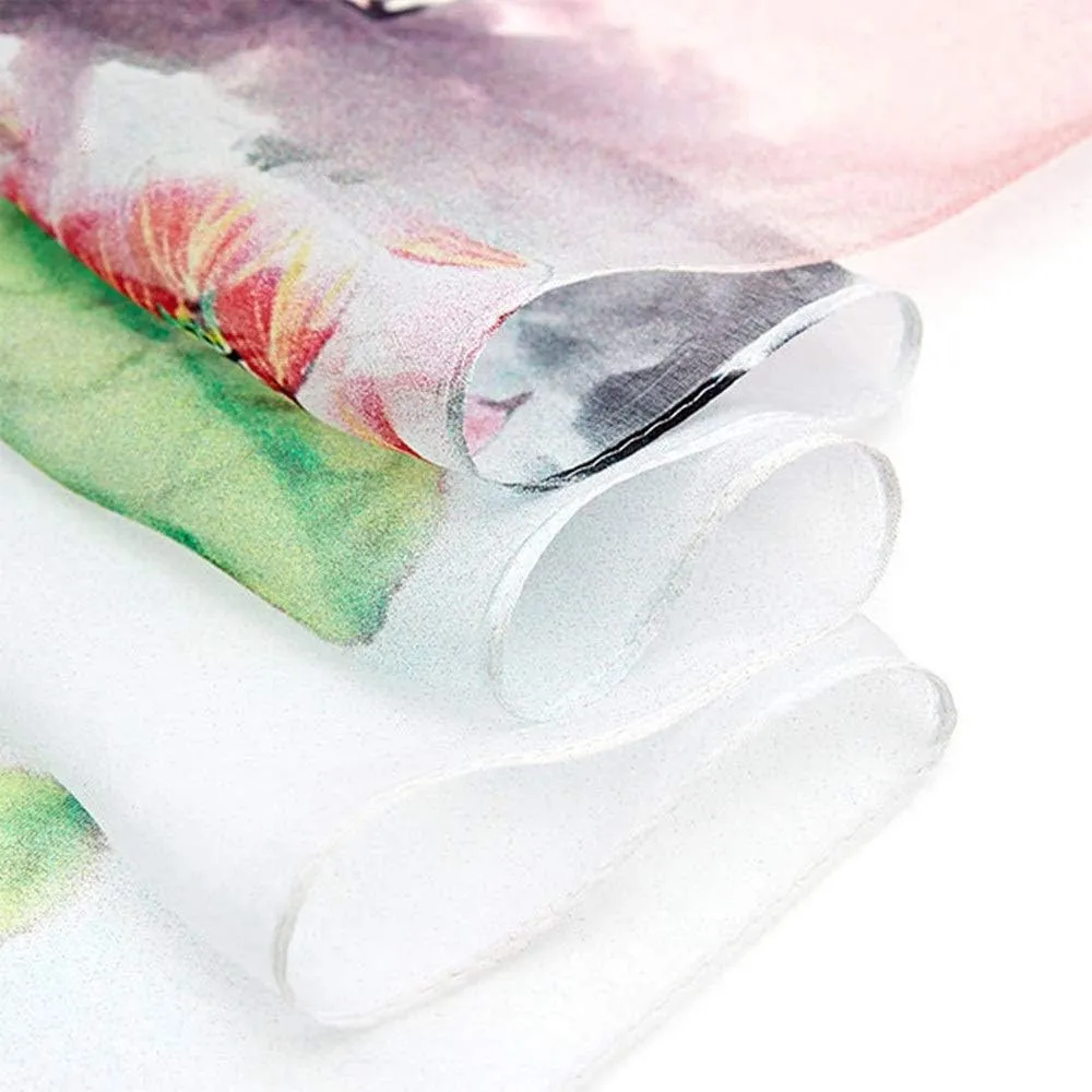 MUSUMI Square Large Neck Scarf Silk Scarf Ladies Digital Printed Neck Scarf Breathable Lightweight Chiffon Shawl Soft Lightweight