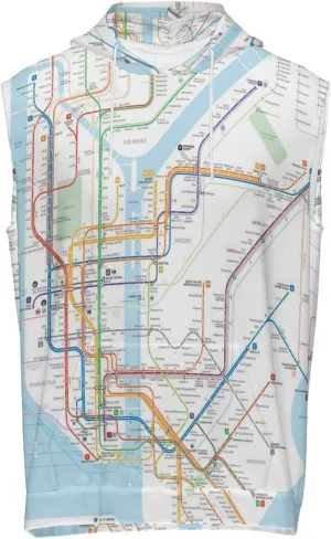 New York Subway Map Men's Workout Tank Tops Sleeveless Running Shirts With Hoodie Workout Hooded