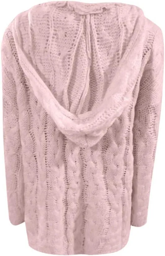 Oversized Sweaters Womens Chunky Cable Knit Pullover Hooded Sweaters V Neck Long Sleeve Loose Hoodies Knitwear Clothes