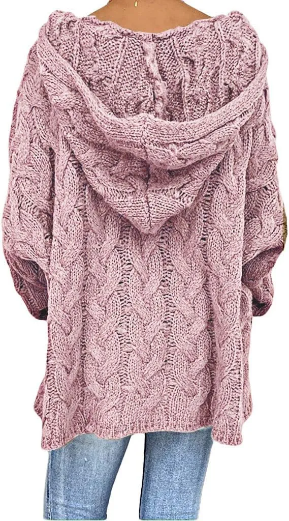 Oversized Sweaters Womens Chunky Cable Knit Pullover Hooded Sweaters V Neck Long Sleeve Loose Hoodies Knitwear Clothes