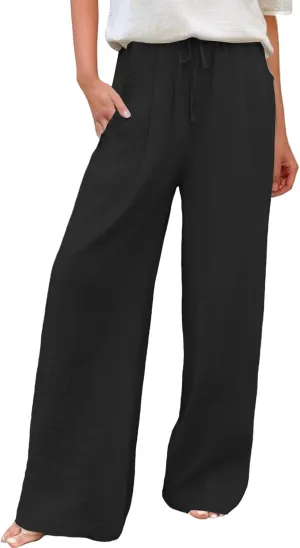 Palazzo Pants for Women Casual Plus Size Wide Leg High Waist Lounge Cotton Linen Pant 2025 Beach Gauze Summer Trouser