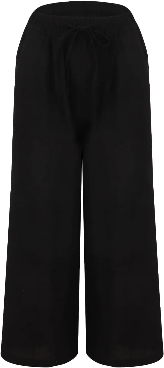 Palazzo Pants for Women Casual Plus Size Wide Leg High Waist Lounge Cotton Linen Pant 2025 Beach Gauze Summer Trouser