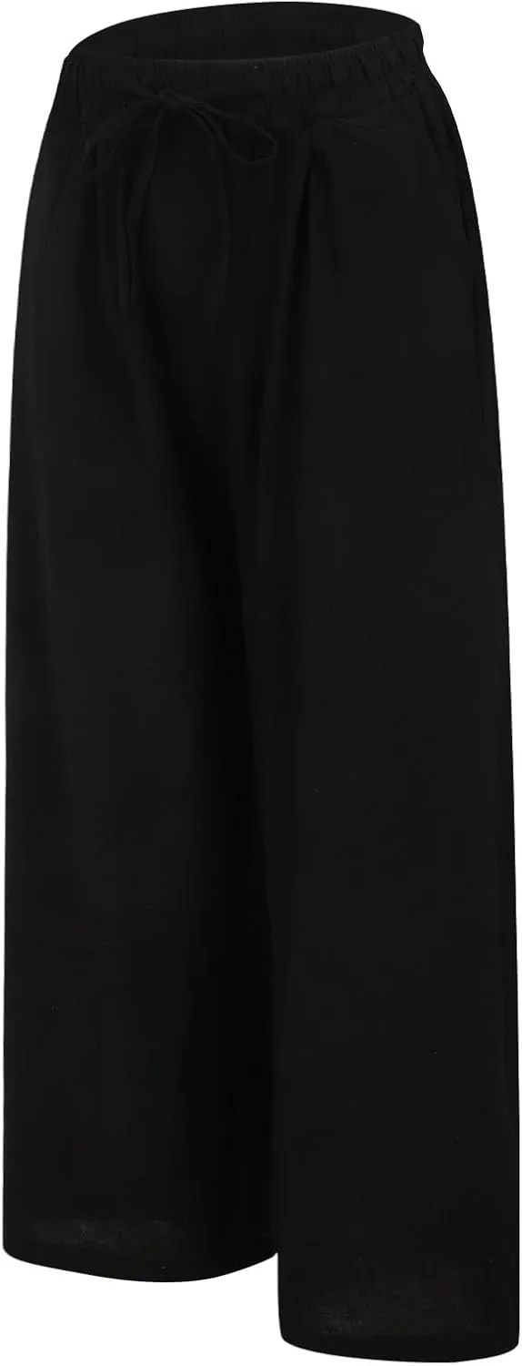 Palazzo Pants for Women Casual Plus Size Wide Leg High Waist Lounge Cotton Linen Pant 2025 Beach Gauze Summer Trouser