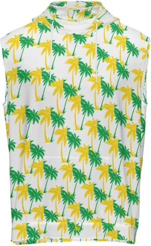 Palm Trees in Jamaica Colors Men's Workout Tank Tops Sleeveless Running Shirts With Hoodie Workout Hooded