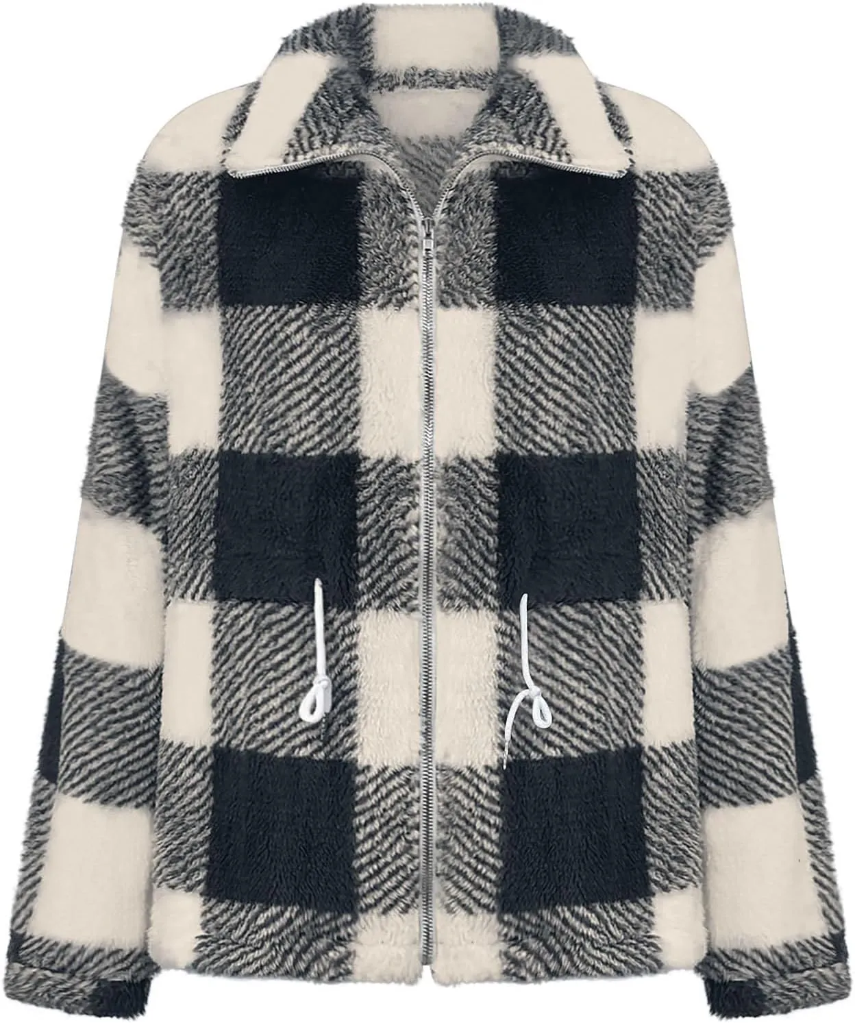 Plaid Sherpa Jacket Women with Hood Lamb Wool Hooded Coat Teddy Coat for Women Plus Size Ladies Fleece Jackets