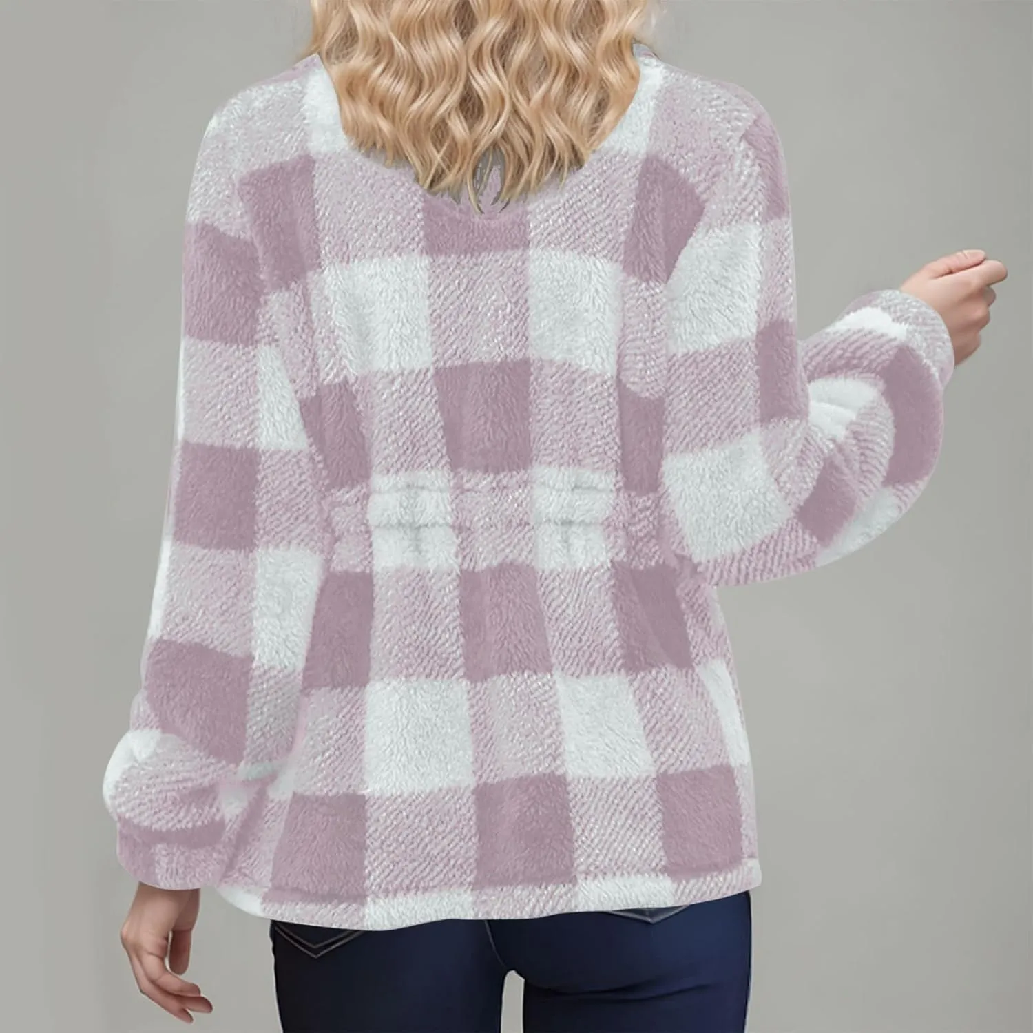 Plaid Sherpa Jacket Women with Hood Lamb Wool Hooded Coat Teddy Coat for Women Plus Size Ladies Fleece Jackets