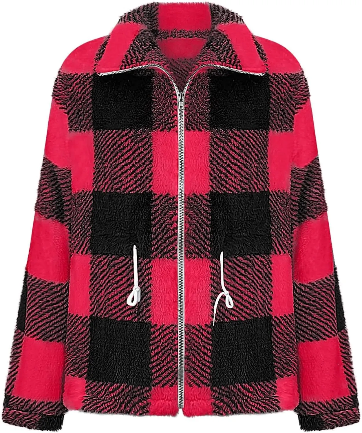Plaid Sherpa Jacket Women with Hood Lamb Wool Hooded Coat Teddy Coat for Women Plus Size Ladies Fleece Jackets