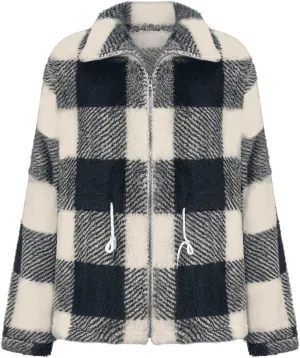 Plaid Sherpa Jacket Women with Hood Lamb Wool Hooded Coat Teddy Coat for Women Plus Size Ladies Fleece Jackets