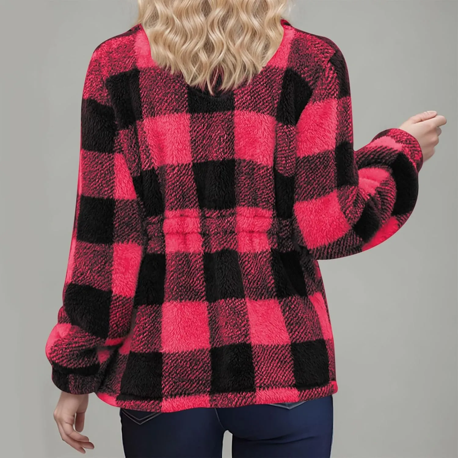 Plaid Sherpa Jacket Women with Hood Lamb Wool Hooded Coat Teddy Coat for Women Plus Size Ladies Fleece Jackets
