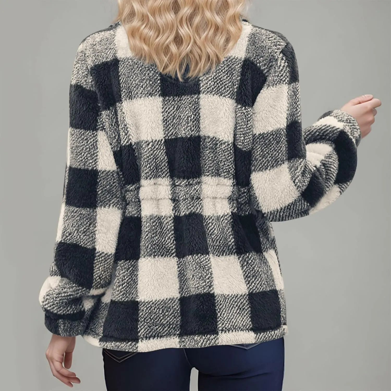 Plaid Sherpa Jacket Women with Hood Lamb Wool Hooded Coat Teddy Coat for Women Plus Size Ladies Fleece Jackets