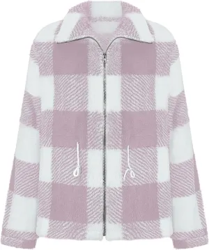 Plaid Sherpa Jacket Women with Hood Lamb Wool Hooded Coat Teddy Coat for Women Plus Size Ladies Fleece Jackets