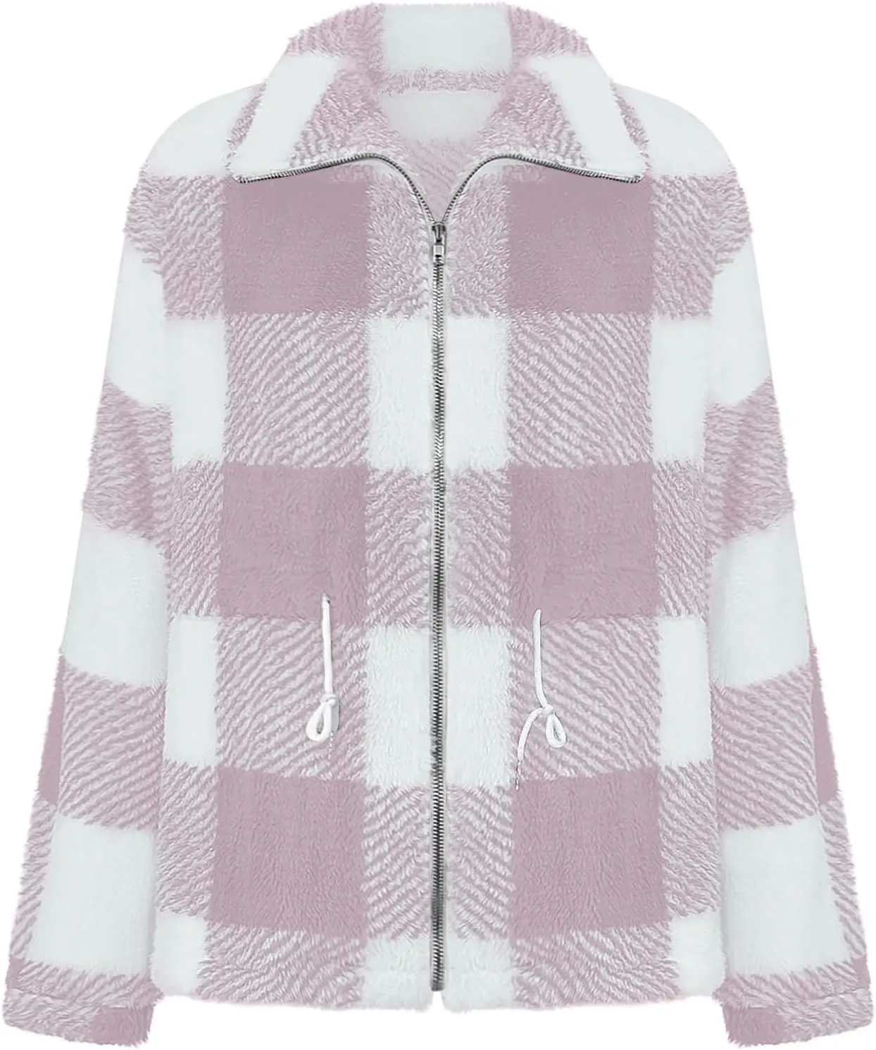 Plaid Sherpa Jacket Women with Hood Lamb Wool Hooded Coat Teddy Coat for Women Plus Size Ladies Fleece Jackets