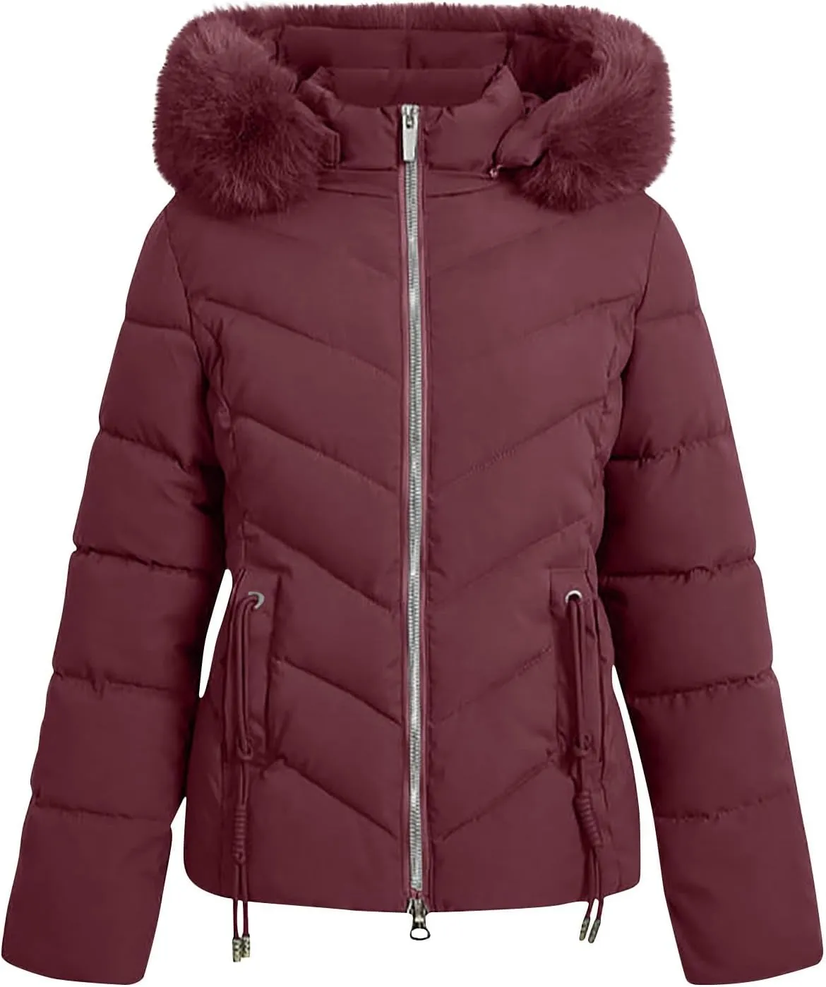 Puffer Jacket Women Winter Warm Down Coats Quilted Down Jackets Casual Zip Up Puffer Coat Faux Fur Hooded Outwear