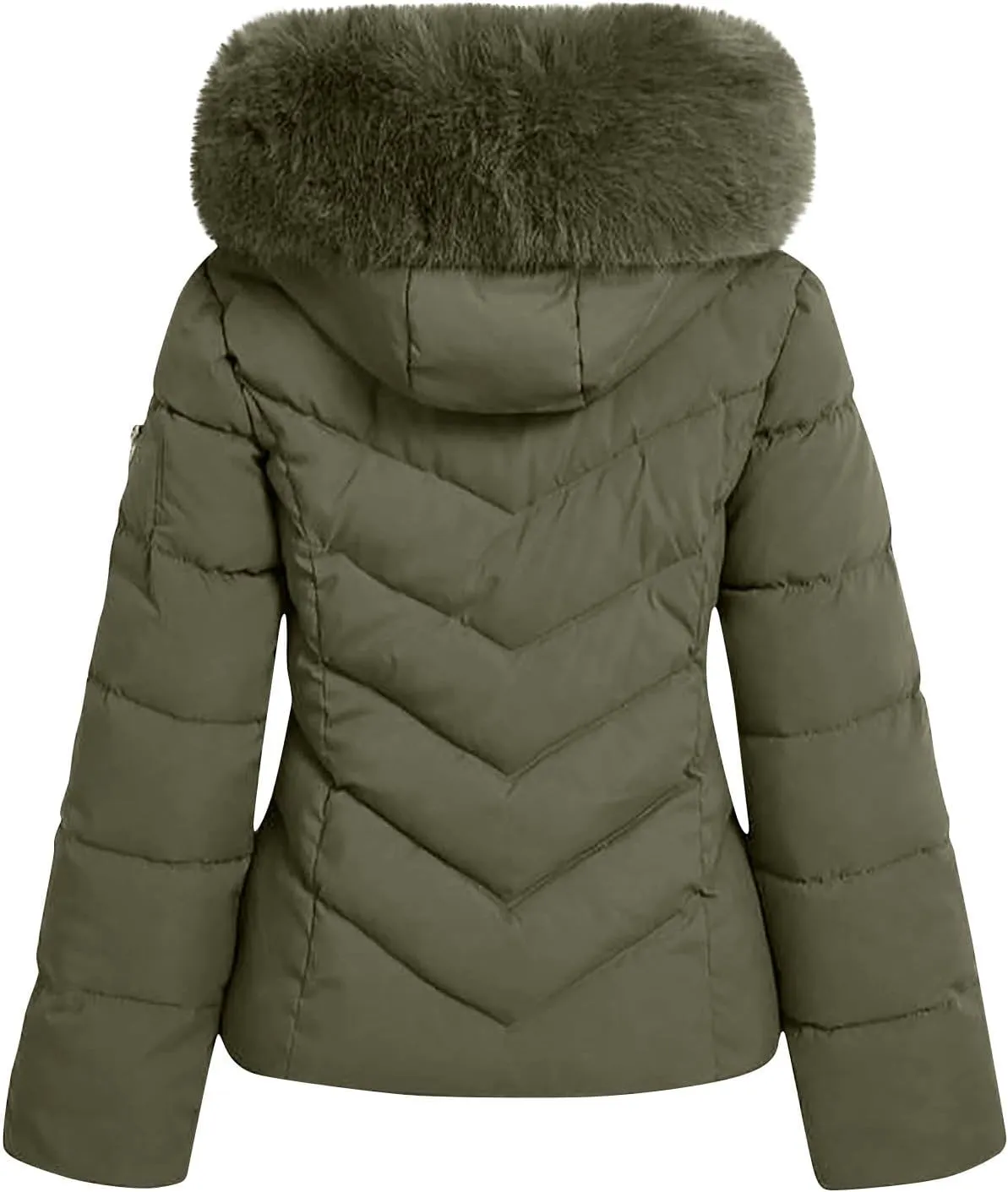 Puffer Jacket Women Winter Warm Down Coats Quilted Down Jackets Casual Zip Up Puffer Coat Faux Fur Hooded Outwear