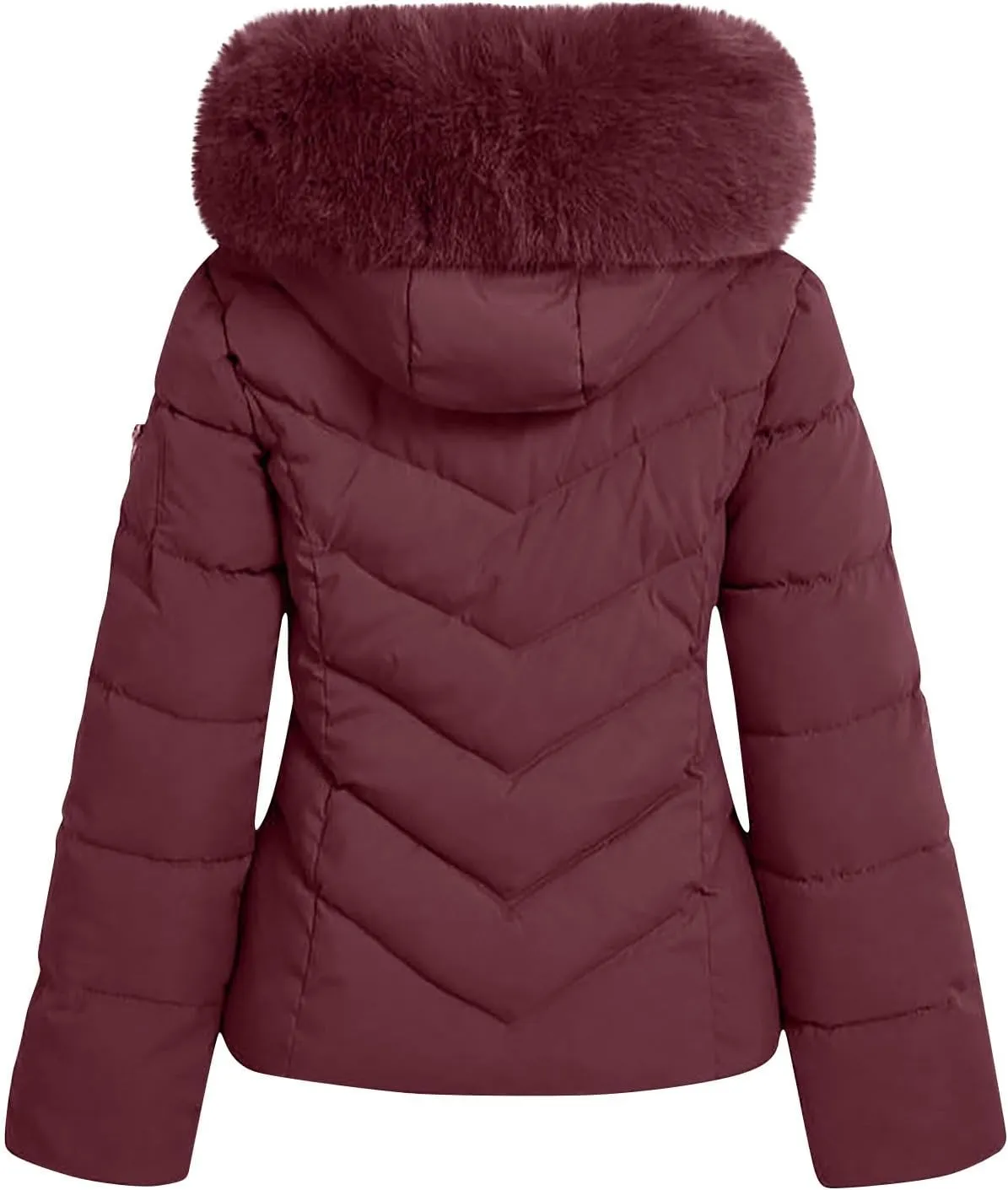 Puffer Jacket Women Winter Warm Down Coats Quilted Down Jackets Casual Zip Up Puffer Coat Faux Fur Hooded Outwear