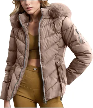 Puffer Jacket Women Winter Warm Down Coats Quilted Down Jackets Casual Zip Up Puffer Coat Faux Fur Hooded Outwear