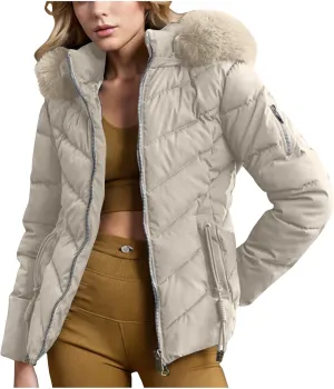 Puffer Jacket Women Winter Warm Down Coats Quilted Down Jackets Casual Zip Up Puffer Coat Faux Fur Hooded Outwear