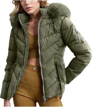 Puffer Jacket Women Winter Warm Down Coats Quilted Down Jackets Casual Zip Up Puffer Coat Faux Fur Hooded Outwear