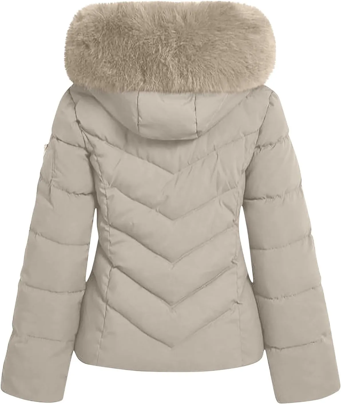 Puffer Jacket Women Winter Warm Down Coats Quilted Down Jackets Casual Zip Up Puffer Coat Faux Fur Hooded Outwear