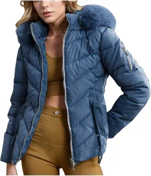 Puffer Jacket Women Winter Warm Down Coats Quilted Down Jackets Casual Zip Up Puffer Coat Faux Fur Hooded Outwear